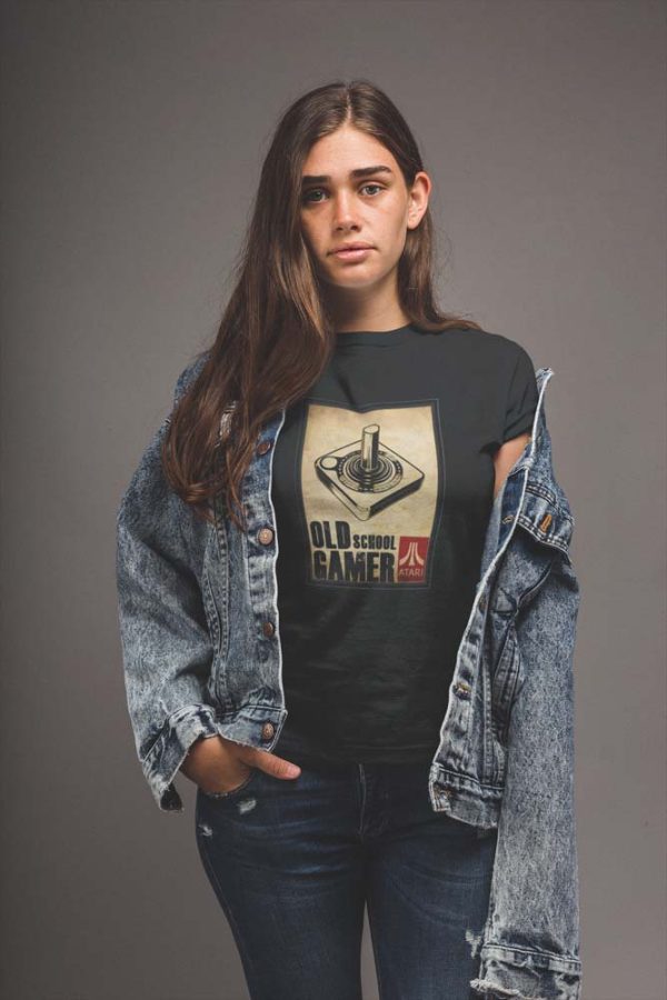 Atari Old School Gamer Polera Negra Mujer