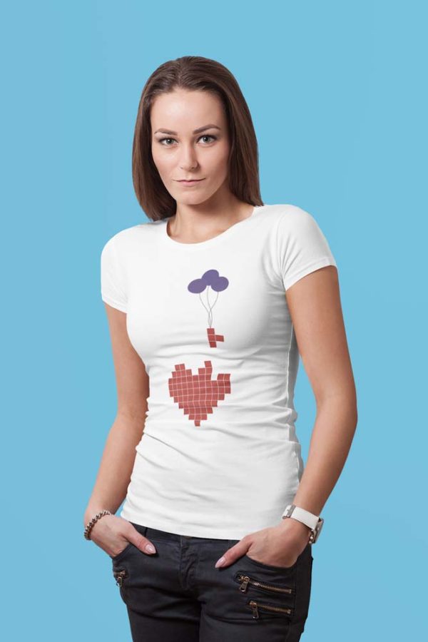 Tetris Corazón Polera Blanca Mujer