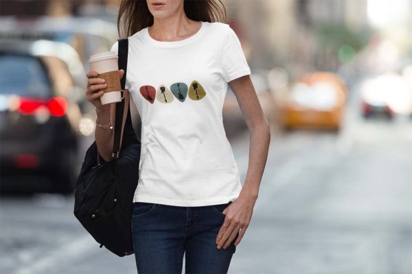 Guitar Picks. Polera Blanca Mujer