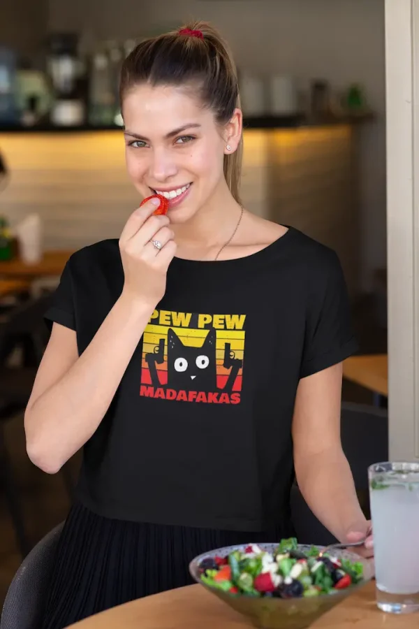 Polera PewPew Gato Negra Mujer