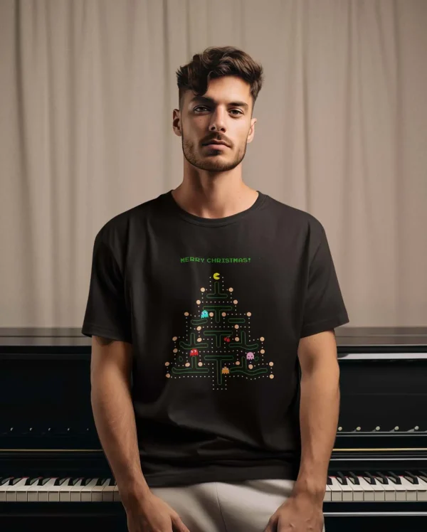 Polera Pacman Árbol Navidad Hombre - Imagen 2