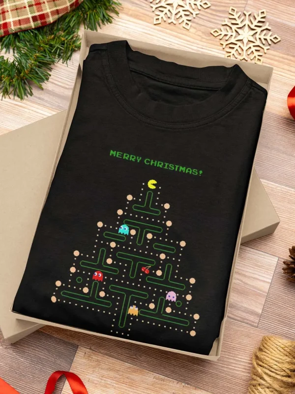 Polera Pacman Árbol Navidad Hombre