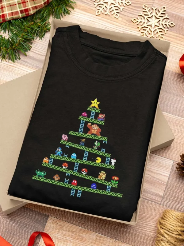 Polera Retro Gamer Árbol Navidad Hombre