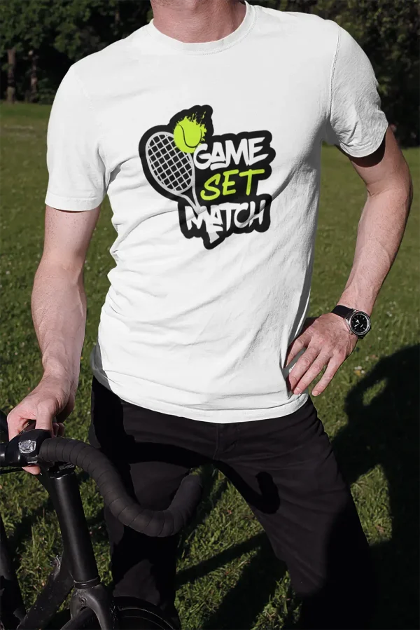 Polera Blanca Hombre Tenis Game Set Match