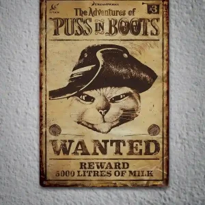Gato con Botas Letrero se Busca Vintage